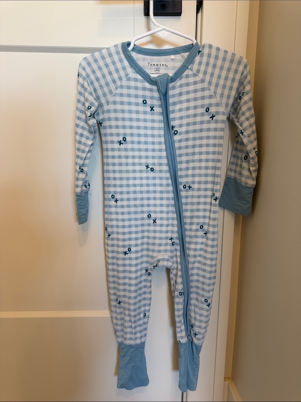 Blue Gingham 'XO' Footed One-Piece for Kids